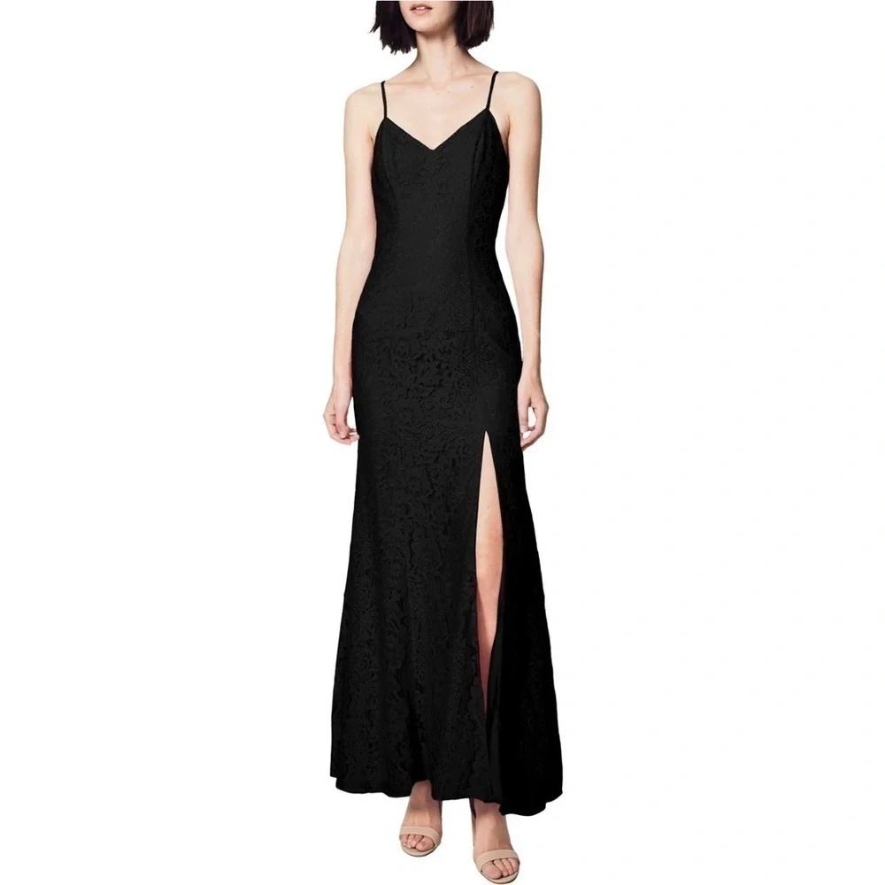 Fame and Partners black lace maxi dress with dramatic slit size 0